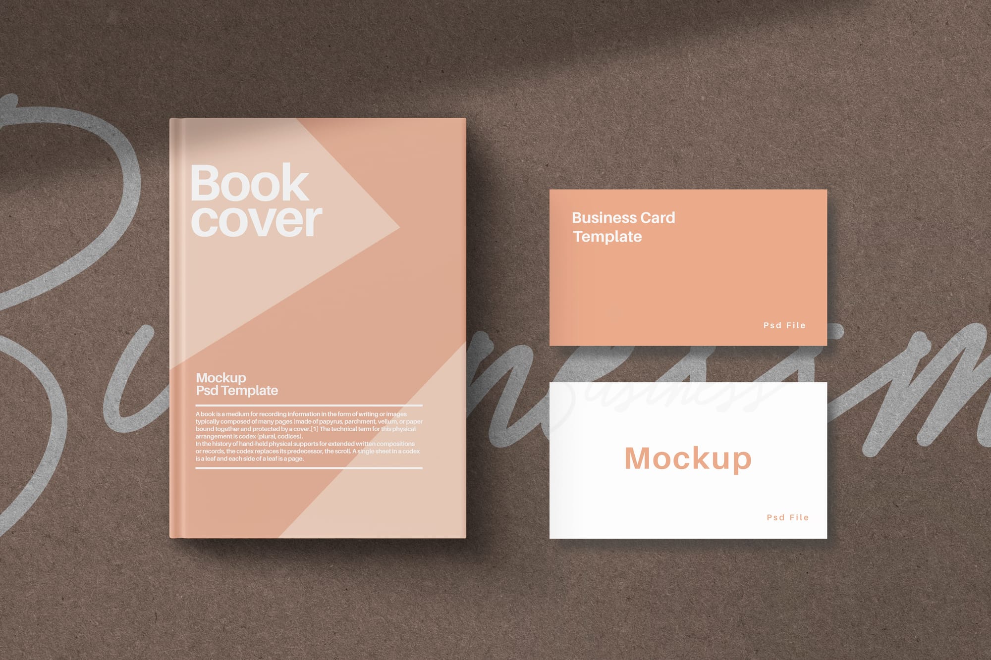 Peach Bookcover and Business Card Mockup on Textured Background