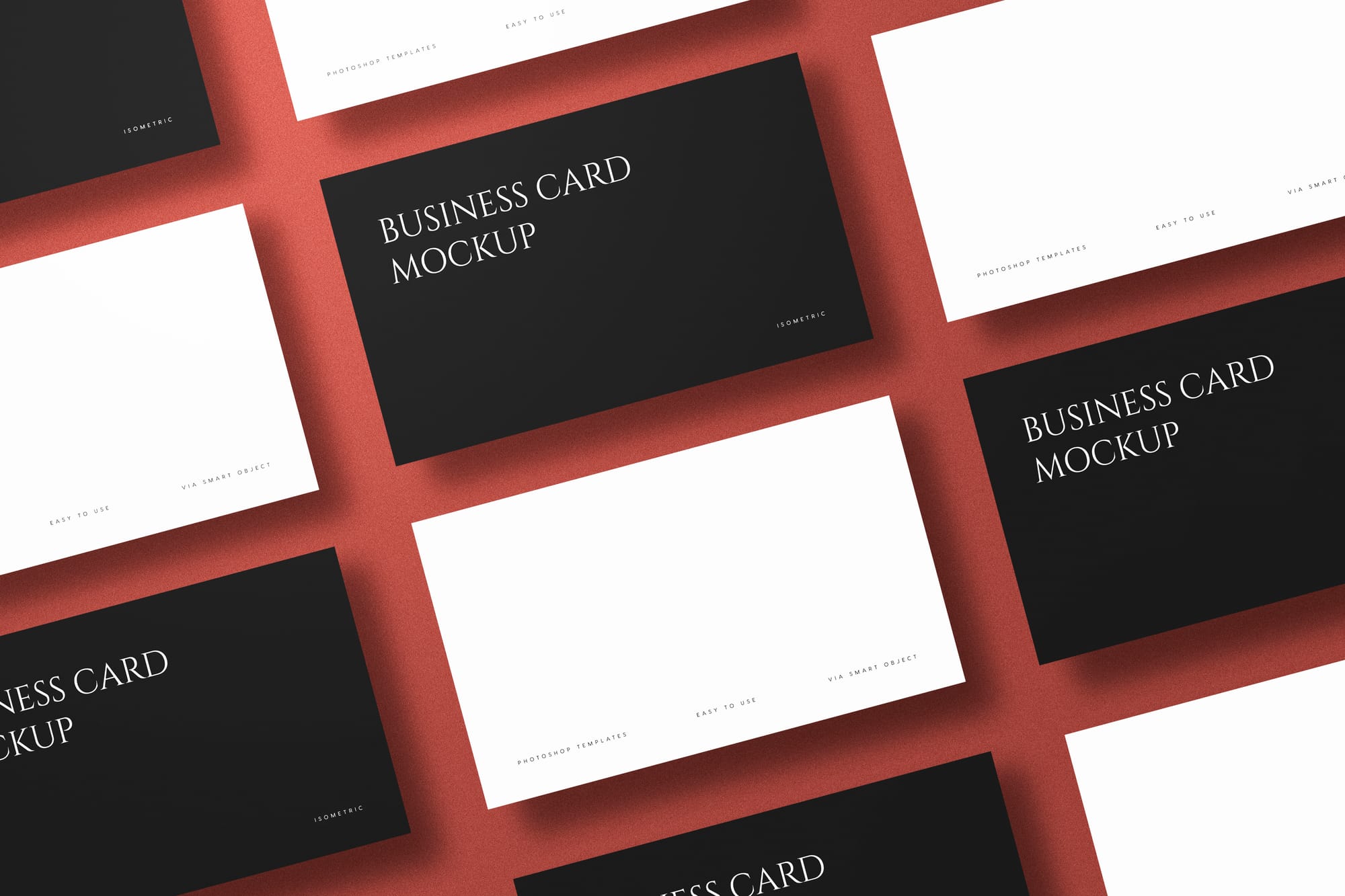 Red Isometric Business Cards Mockup