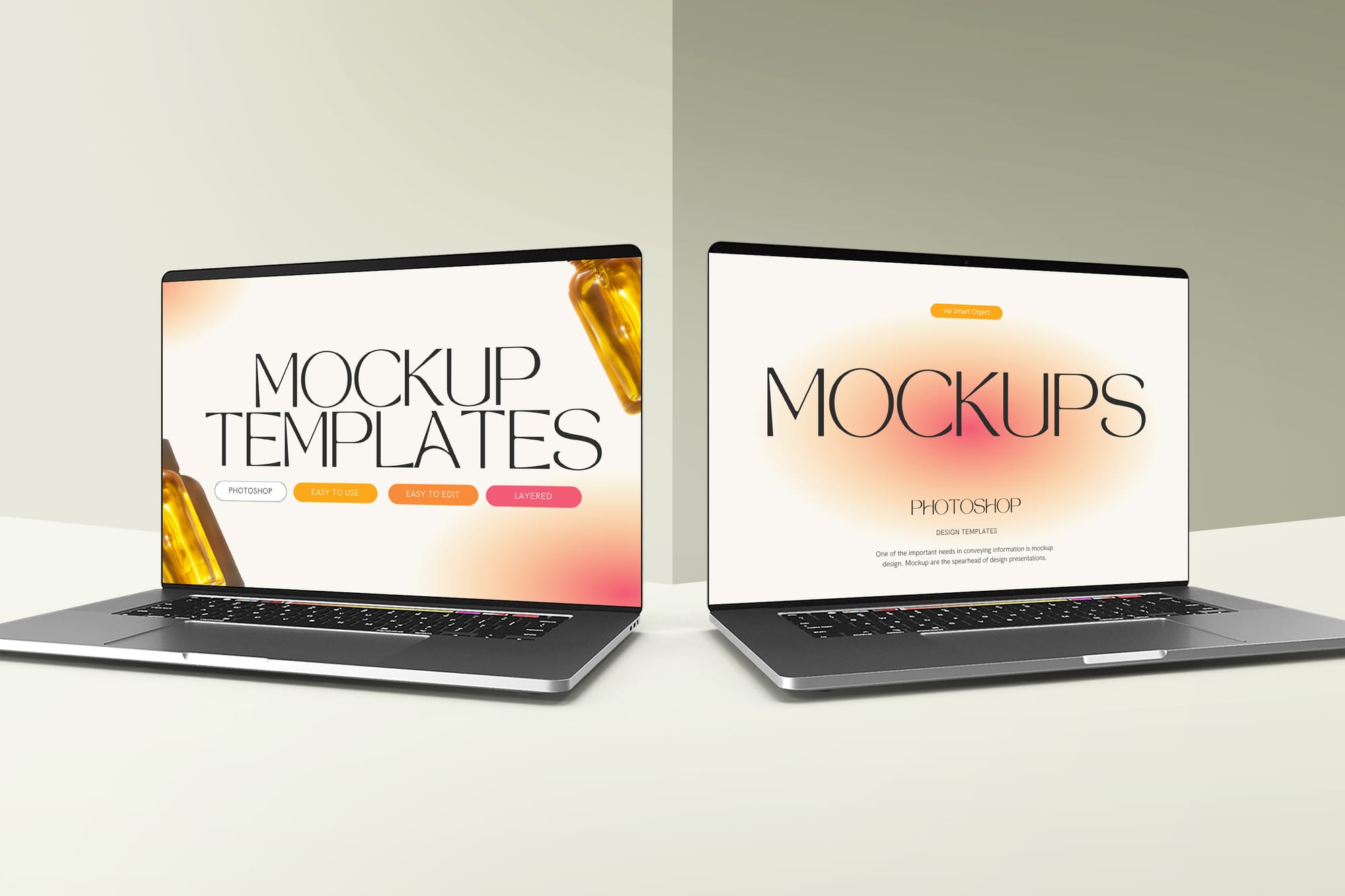 Two Angel of Macbook Mockup Scene