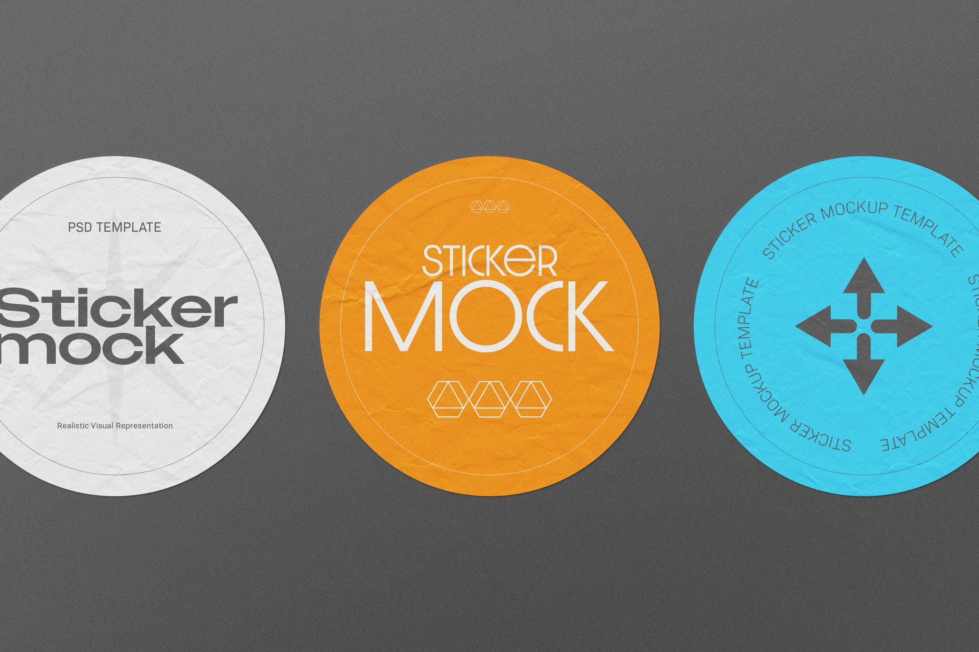 Triple Wrinkled Sticker Mockup