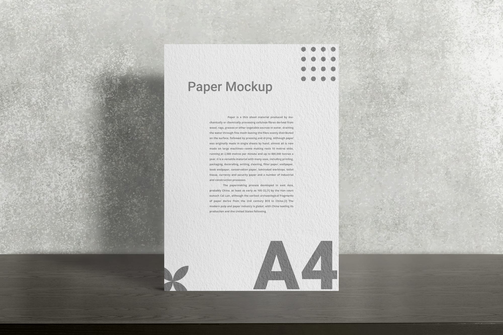 Standing A4 Paper Mockup with Shadow Overlay