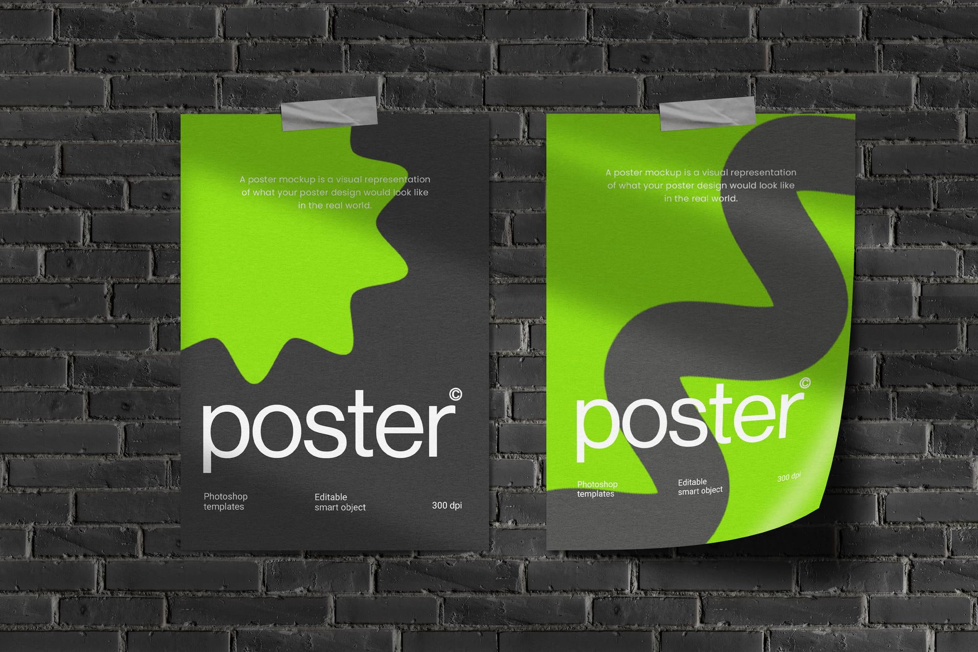 Tape Poster Mockup Wall Brick