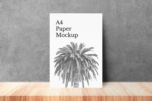 A4 Paper Mockup Lean On Cement Wall Background