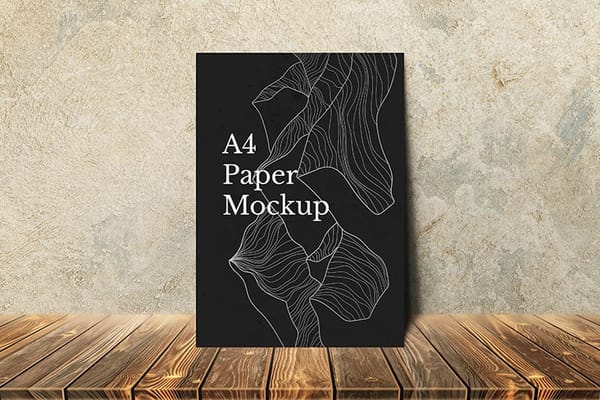 Black A4 Paper Mockup Lean on Rough Wall Texture