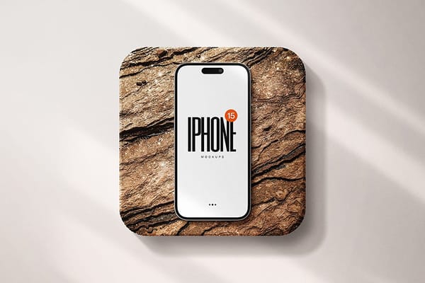 Brand iPhone 15 Mockup on Stone Podium