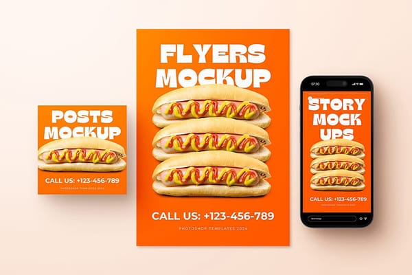 Branding Flyer Hotdog & Instagram Mockup