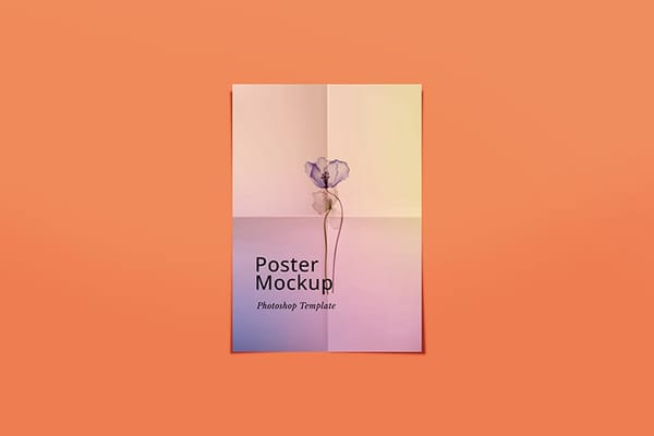 Folded Poster Mockup With Orange Background