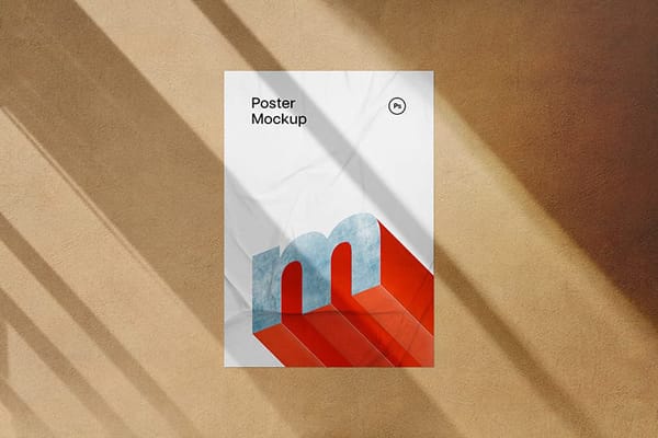 Glued Poster Mockup on Beige Wall