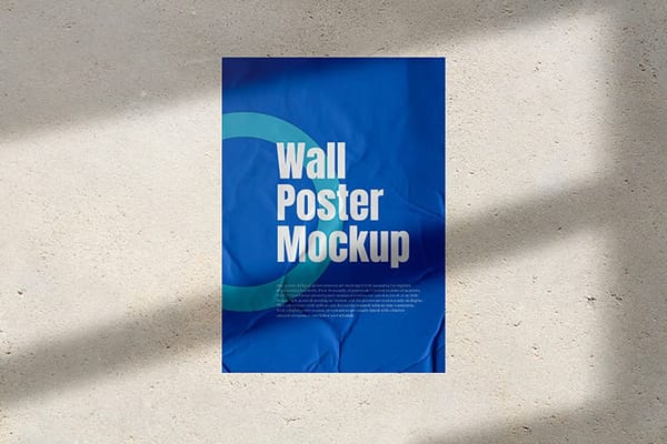 Glued Poster Mockup on Textured Wall