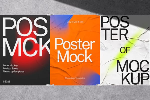 Glued Poster Mockup on Textured Wall Background