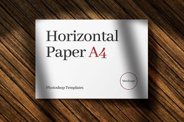 Horizontal Paper Mockup on Diagonal Wood Surface