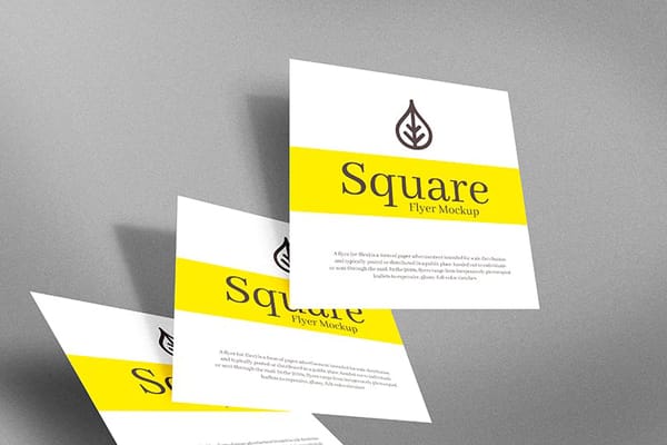 Lined Up Floating of Three Yellowhite Square Flyer Mockup