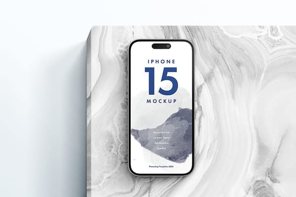 Minimal iPhone 15 Mockup on Marble Podium