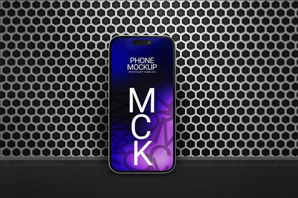 Mobile Phone Mockup Lean On A Patterned Background