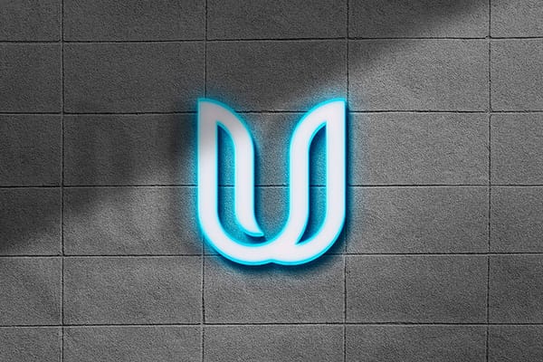 Neon U Logo Mockup on Wall