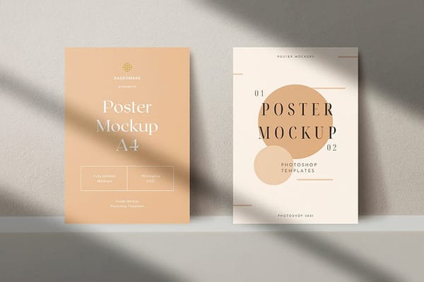 Peach A4 Poster Mockup with Aesthetic Shadow Overlay