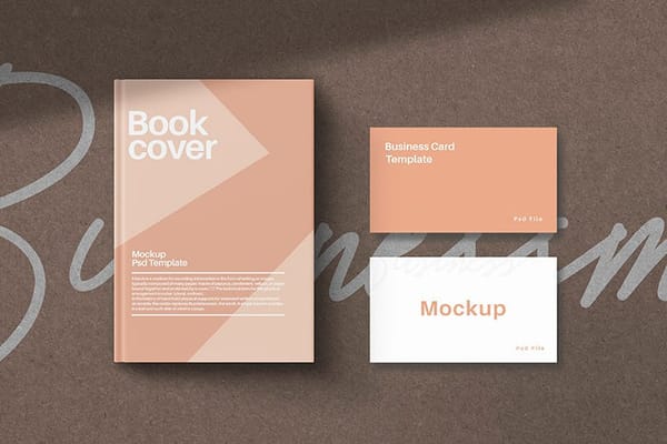 Peach Bookcover and Business Card Mockup on Textured Background
