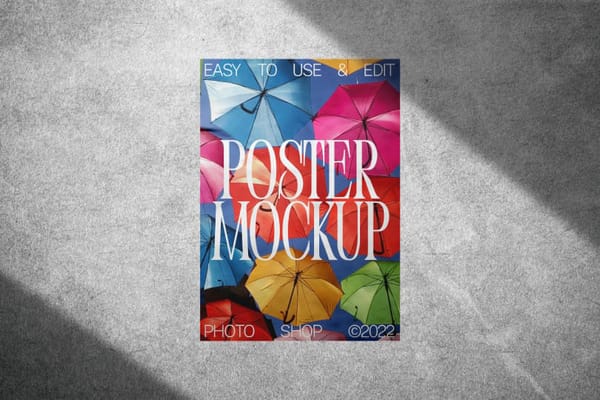 Umbrella Pattern Poster Mockup on Textured Wall with Shadow