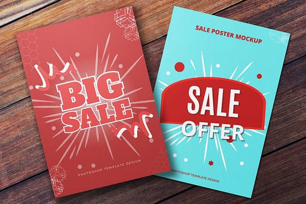 Poster Mockup on Wooden Surface