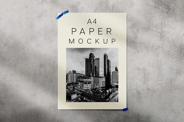Realistic A4 Paper Mockup on Grunge Plaster Wall