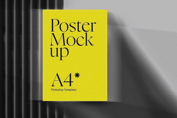 Realistic Yellow Poster Mockup with Motion Blur Shadow