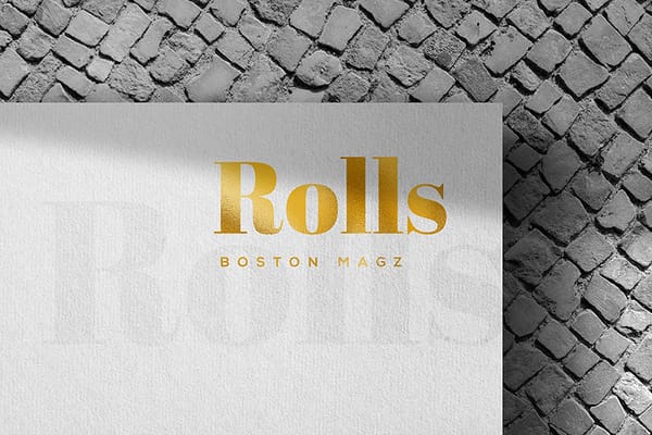 Rolls Boston Mags Paper Logo Mockup on Stone