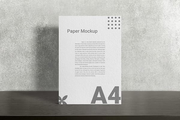 Standing A4 Paper Mockup with Shadow Overlay