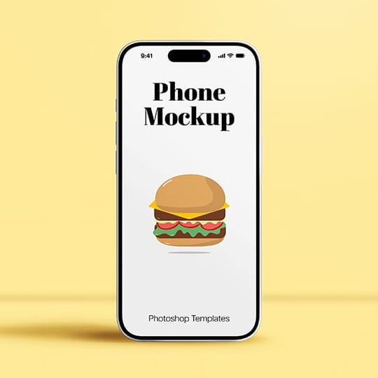 Standing Phone Mockup On Yellow Background