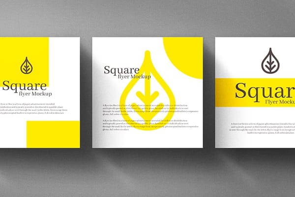 Three Floating Yellowhite Square Flyer Mockup with Shadow Overlay