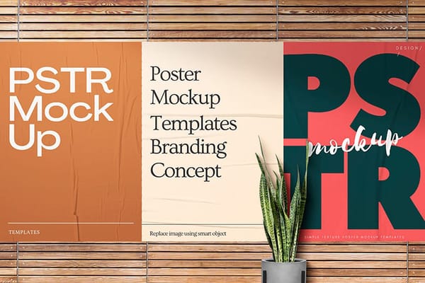 Three Glued Poster Mockup with Plant Object