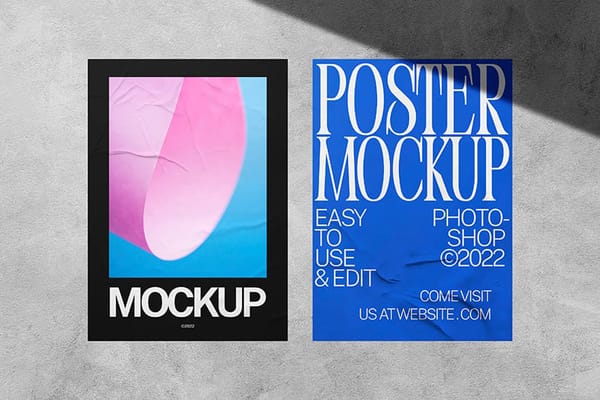 Two Glued Poster Mockup on Cement Wall Background