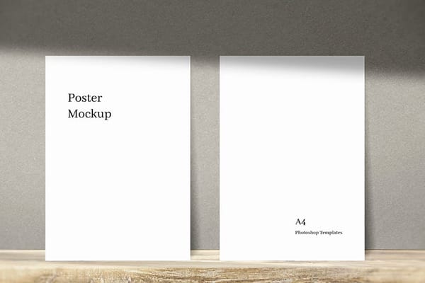 Two White Poster Mockup With Shadow Overlay