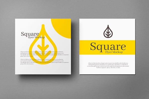 Two of Yellowhite Square Flyer Mockup on Grey Background