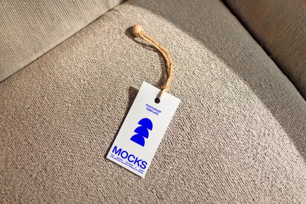Branding Label Tag Mockup Placed On Brown Sofa