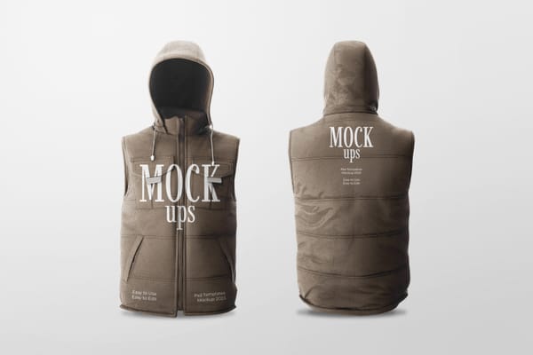 Front and Back Hood Men Vest Mockup
