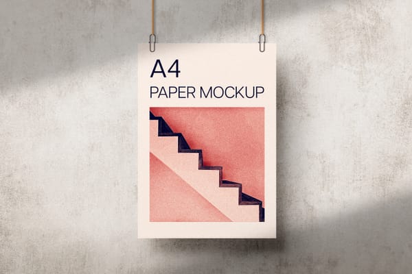 Hanging A4 Paper Mockup on Wall