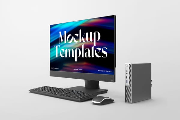 Left View of PC Desktop Set Mockup