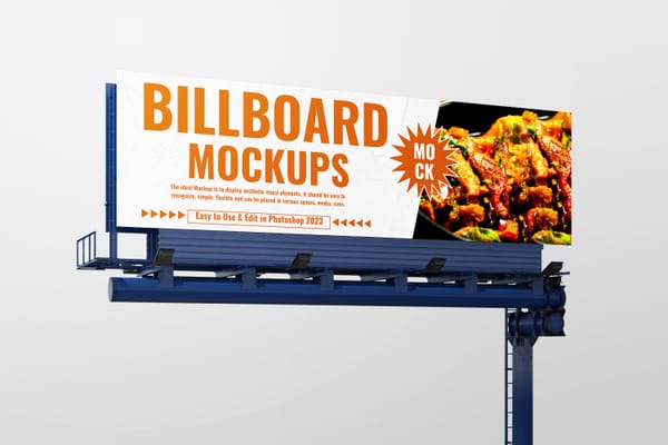 Right View of Blue Billboard Mockup