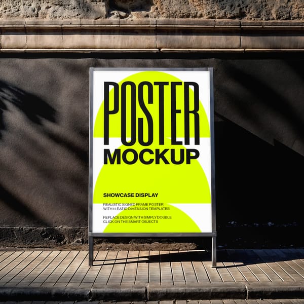 Outdoor Framed Poster Mockup on Sidewalk