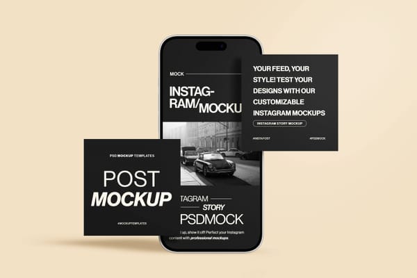 Two Instagram Post Mockup & Story Mockup in Warm Beige Background