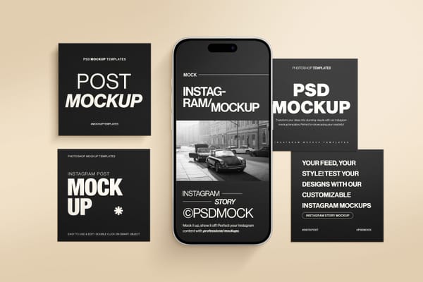 Instagaram Post & Story Mockup in Warm Beige Background