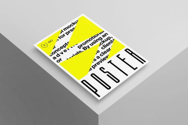 Angled Poster Mockup with Yellow Accents on Geometric Background