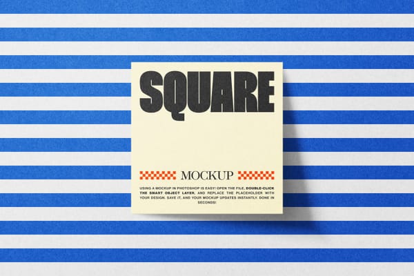 Square Mockup with a Blue Striped Background