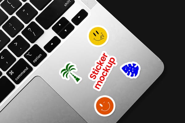 Sticker Mockup On Macbook