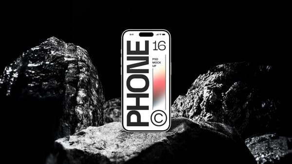 iPhone 16 Mockup on Black Stone
