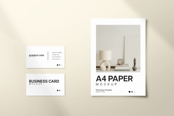 A4 Paper And Business Card Mockup