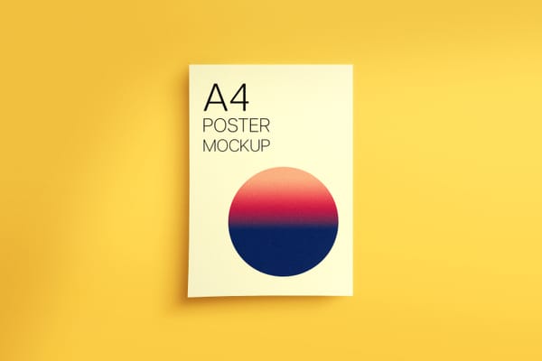 A4 Paper Poster Mockup on Yellow Background
