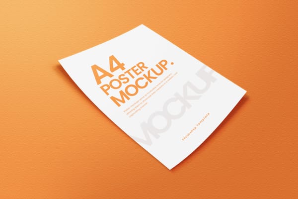 A4 Poster Mockup On Orange Background