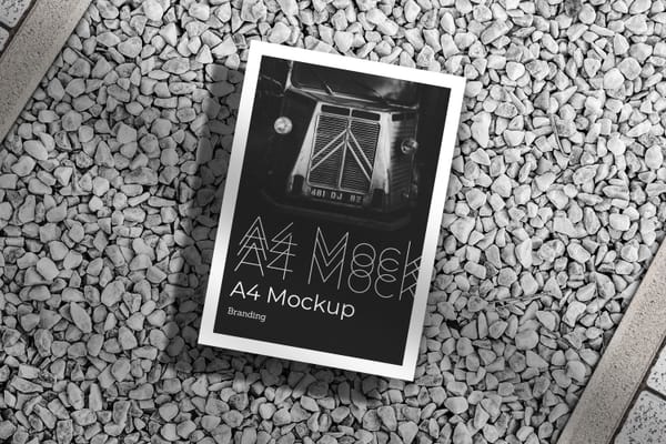 Branding A4 Poster Mockup on Stone Rocks