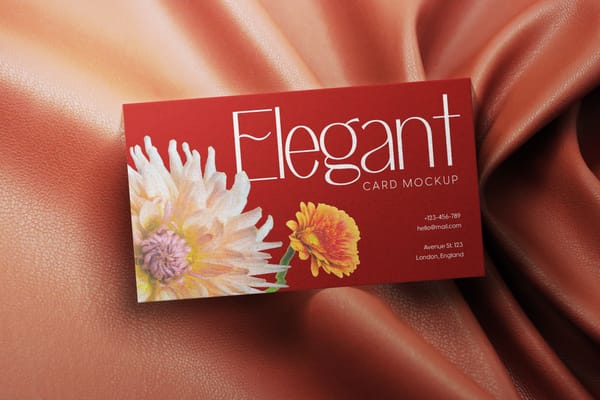 Business Card Mockup on Red Fabric Background